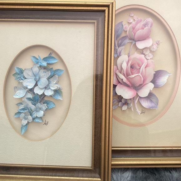 2 Vintage 3D paper tole Flower pictures - Picture 2 of 16